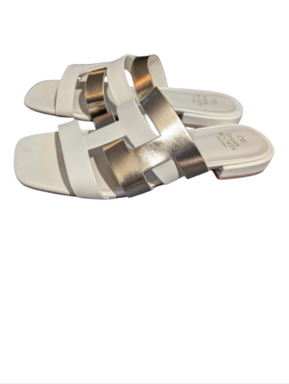 Oasis Society California White & Gold Slide Sandals Women's Size 10 Metallic - Picture 8 of 9